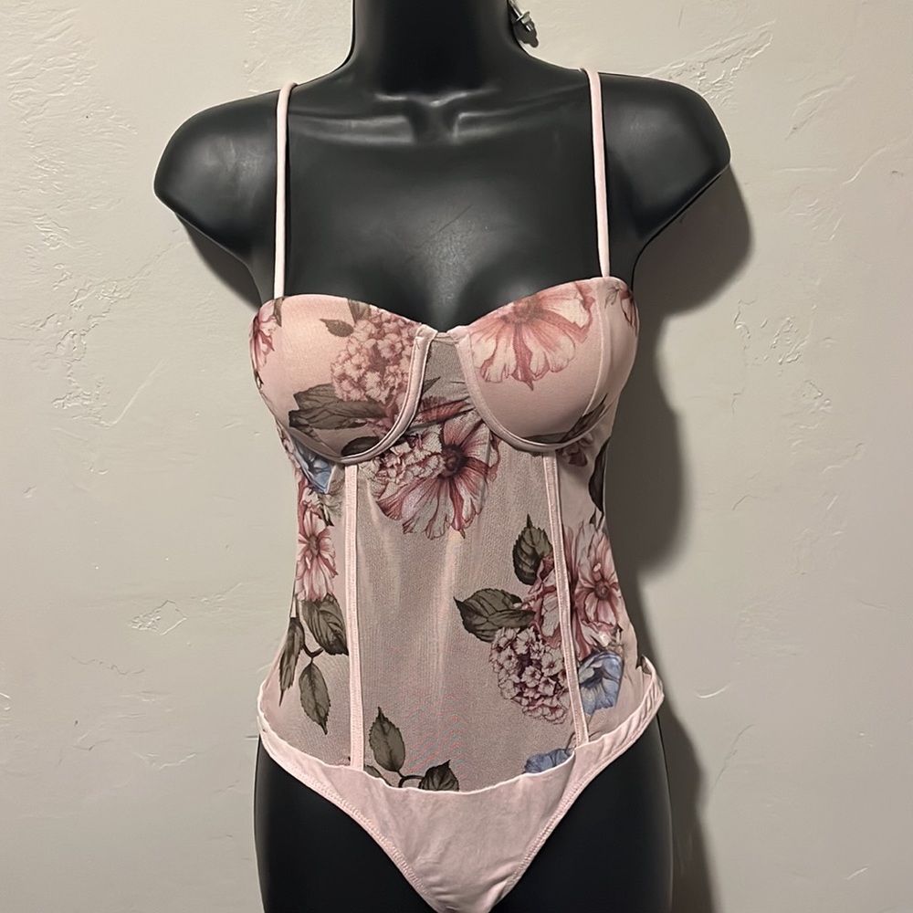 Floral Sheer Boned Onesie Bodysuit